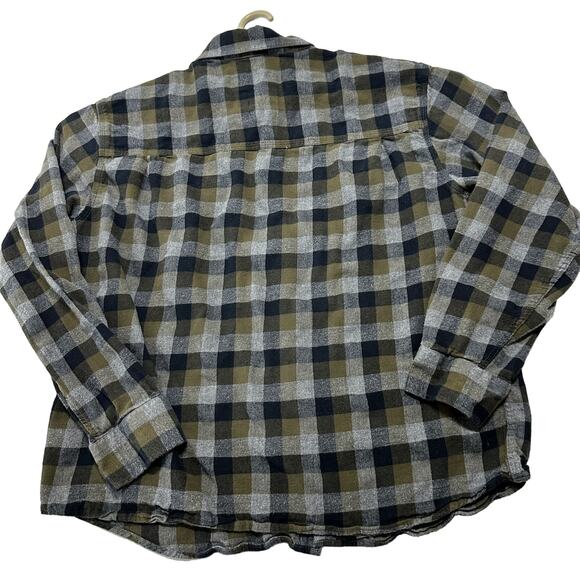 American Worker Flannel Shirt Men Size L Gray Green Buffalo Plaid Button Up - Picture 2 of 8